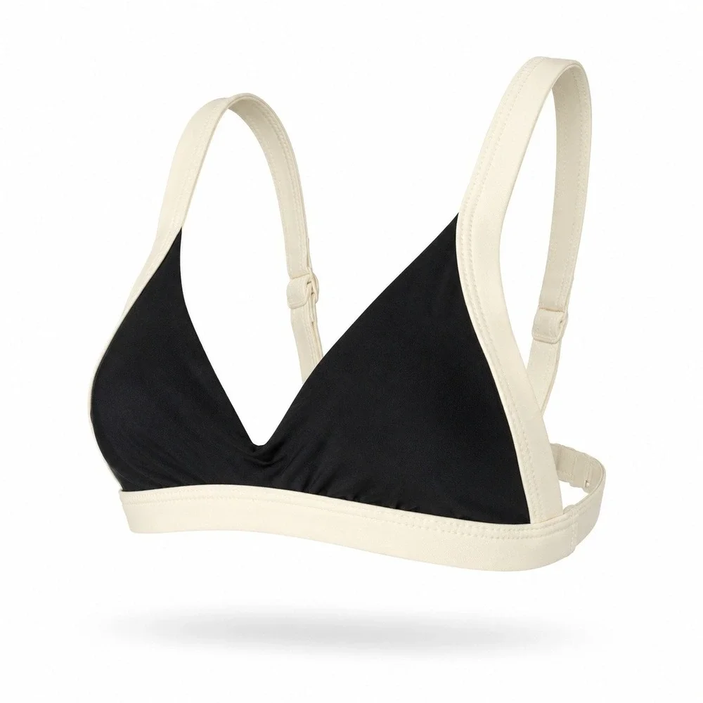ONEONE Womens Bikini Top Small Black Cream Contrast Trim NWT Swimwear